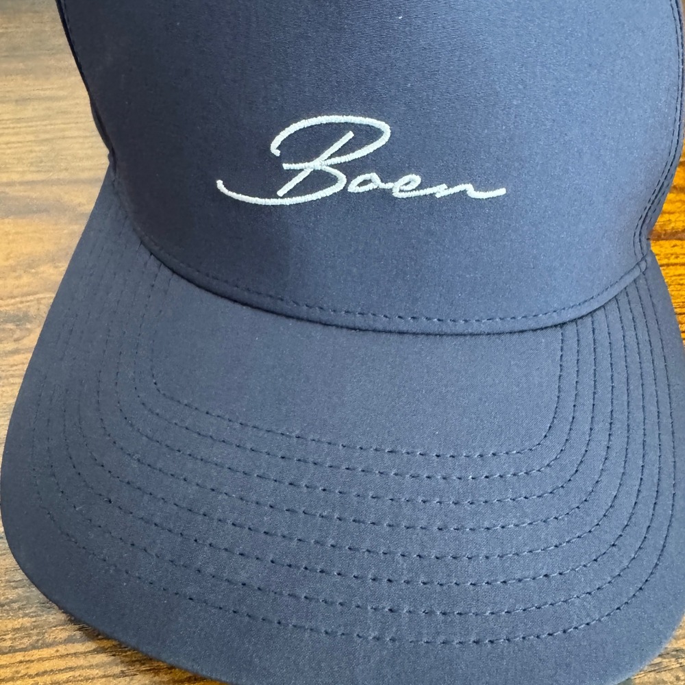 BOEN Mens Navy Blue Embroidered‎ Script Logo Baseball Cap Hat Adjustable Ret $48